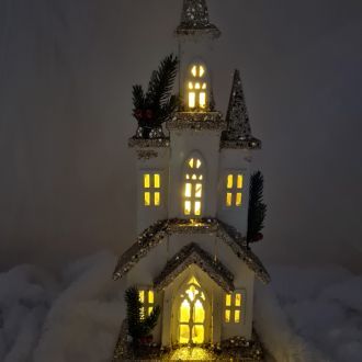 White and gold LED house 52 cm Christmas