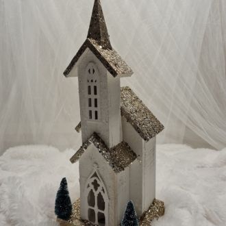 White and gold LED house 47 cm Christmas