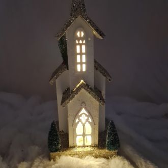 Weiß und gold LED Haus 47 cm Weihnachten
