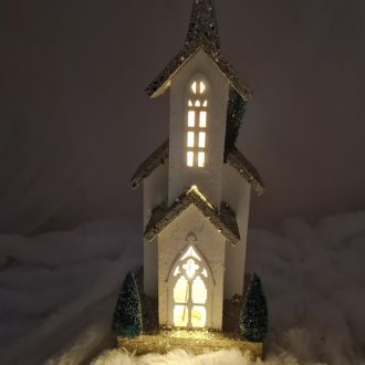 Domek biało złoty LED 47 cm Święta Boże Narodzenie